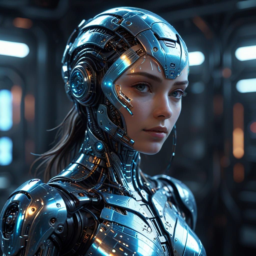 Hyper-Realistic Robot Suit Portrait in Iridescent Metallic C...