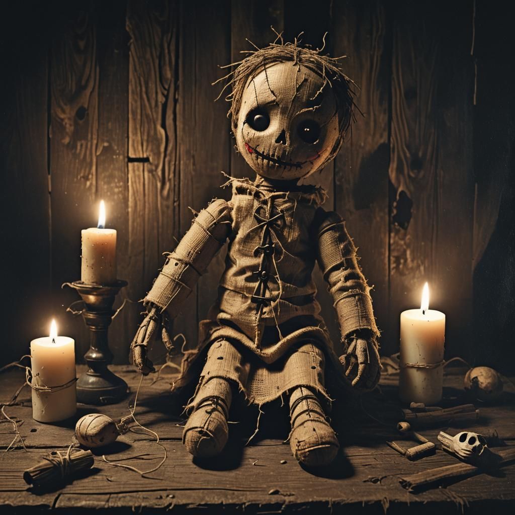 Eerie Voodoo Doll on Altar in Dark Fantasy Illustration