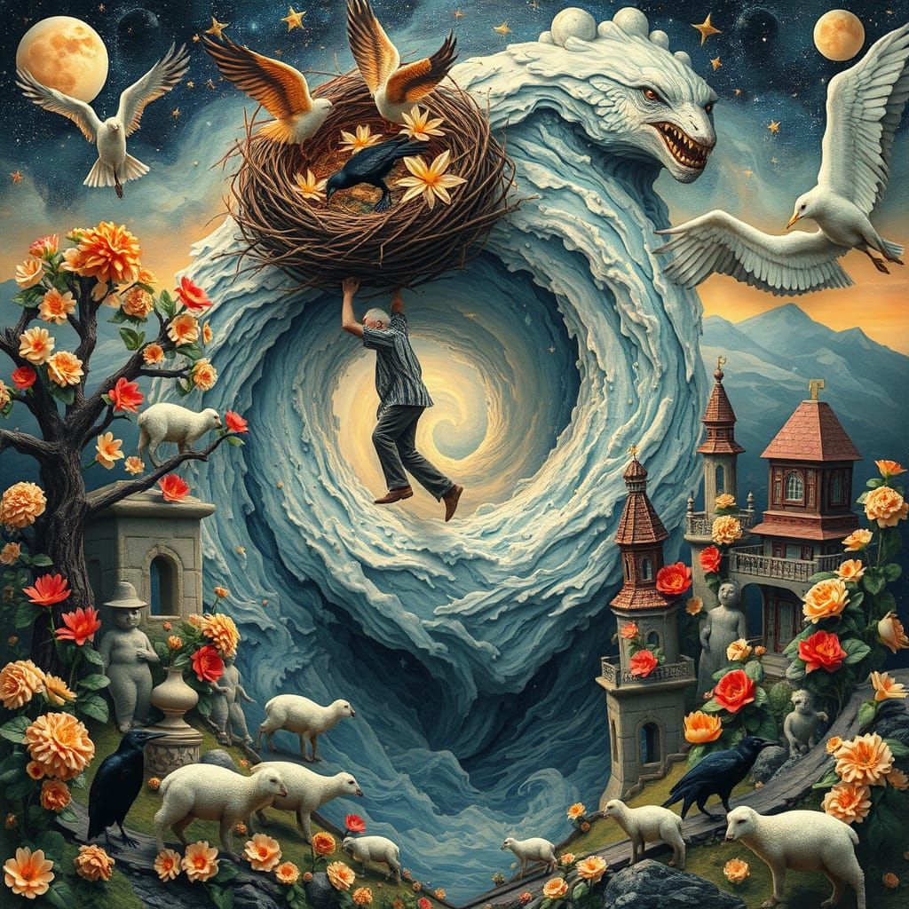 Surreal Whirlpool at Earth's Core, Dreamlike Collage