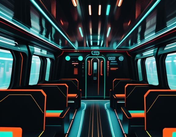 Electric Train Speeds Through a Neon Night
