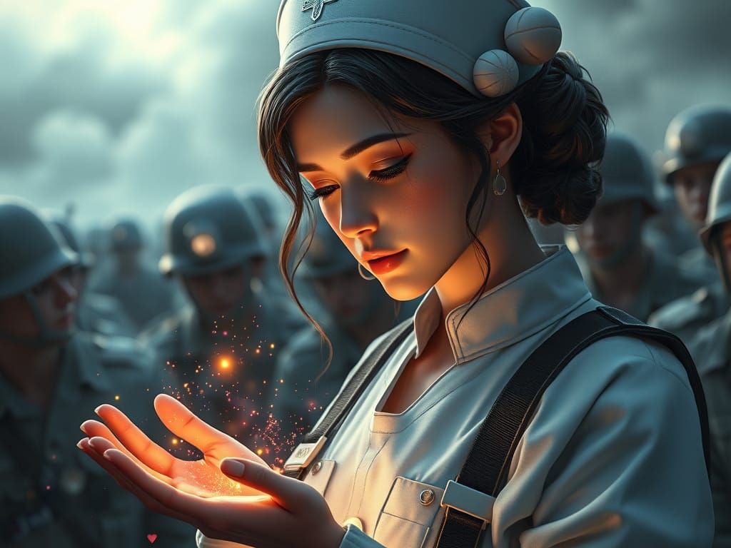 Magical Nurse Heals Soldiers on Battlefield in 3D Anime Styl...