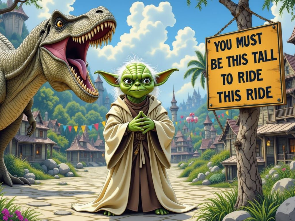 Yoda and T-Rex Visit Theme Park