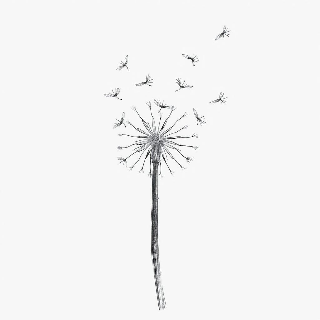 Ethereal Dandelion Seeds in Delicate Pencil Sketch