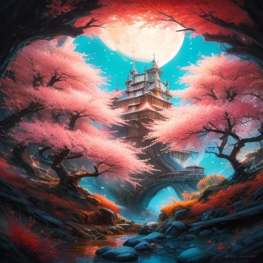 Fantasy Cityscape with Floral Accents in Oil Paint