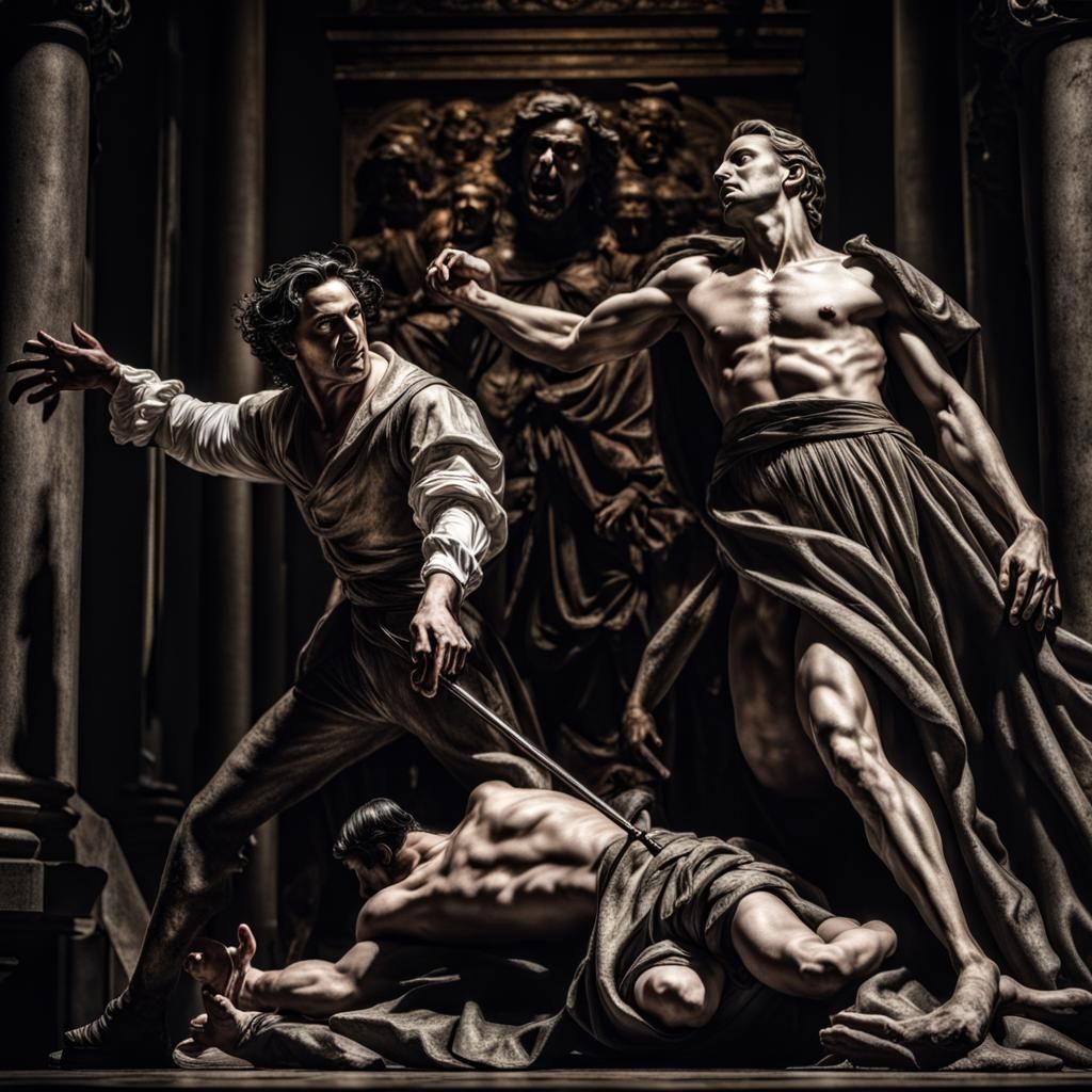 Don Giovanni Dragged to Hell: Hyperrealistic Cinematic Scene