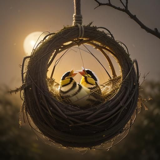 Baya Weaver Bird's Nest at Sunrise