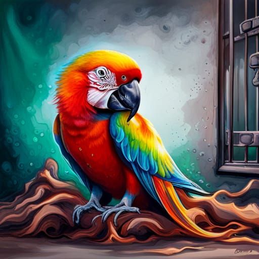 Colorful Parrot Hatchling Graffiti Art