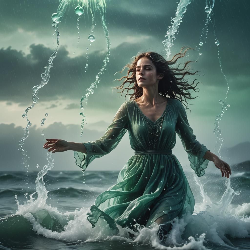 Ethereal Woman Rises from Ocean: Fantasy Art