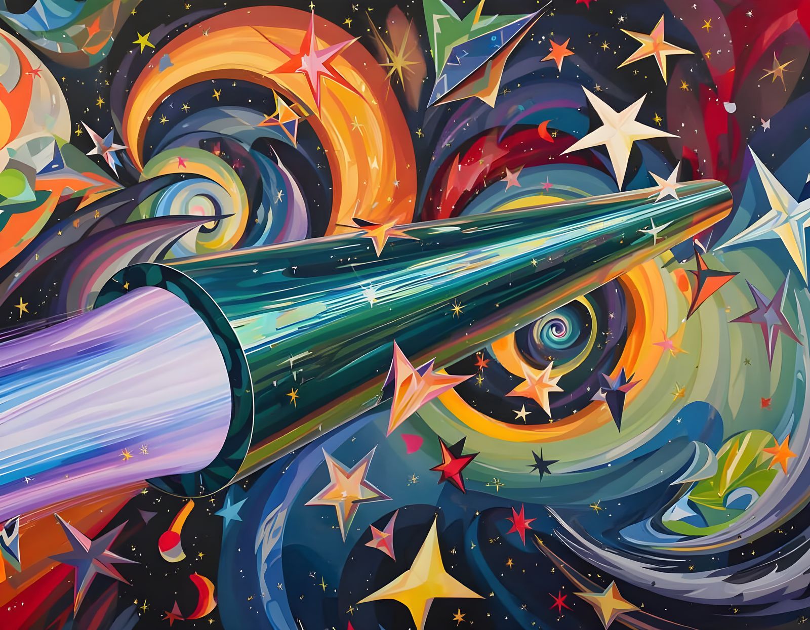 Sleek Mirror Cylinder with Iridescent Exhaust in Vortex