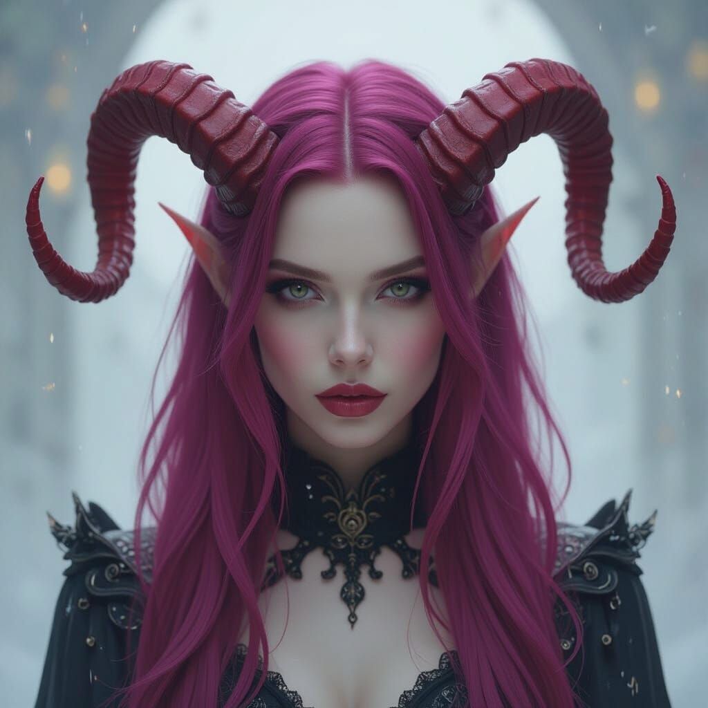 Dark Fantasy Woman with Red Horns in Cinematic Style