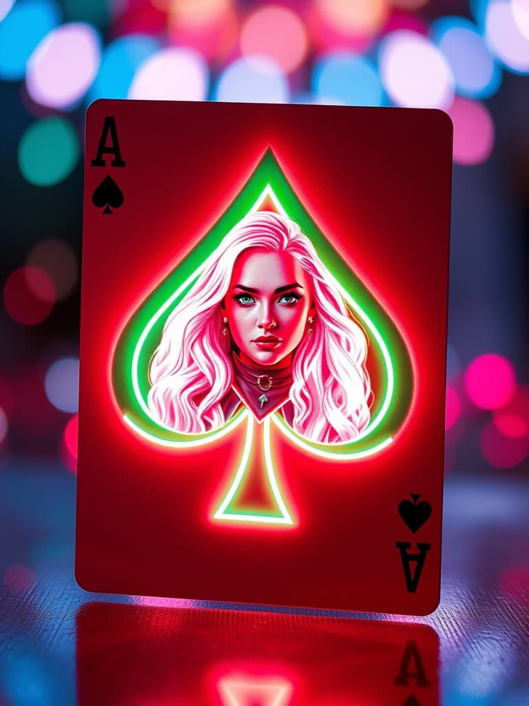 Emma Frost Portrait in Neon Ace of Clubs Card