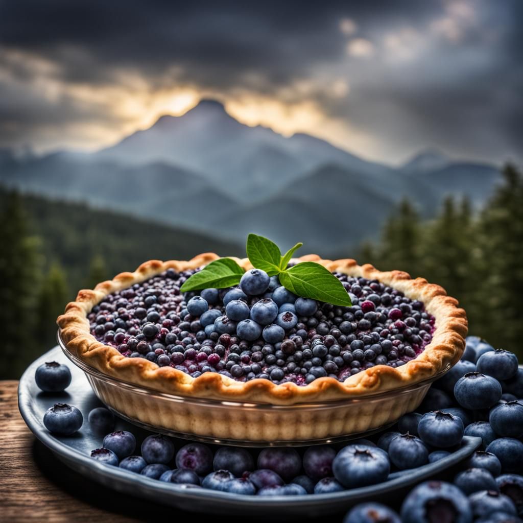 Hyperrealistic Pie on Blueberry Mountain