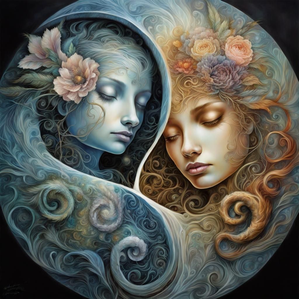 Elegant Yin Yang with Volumetric Lighting