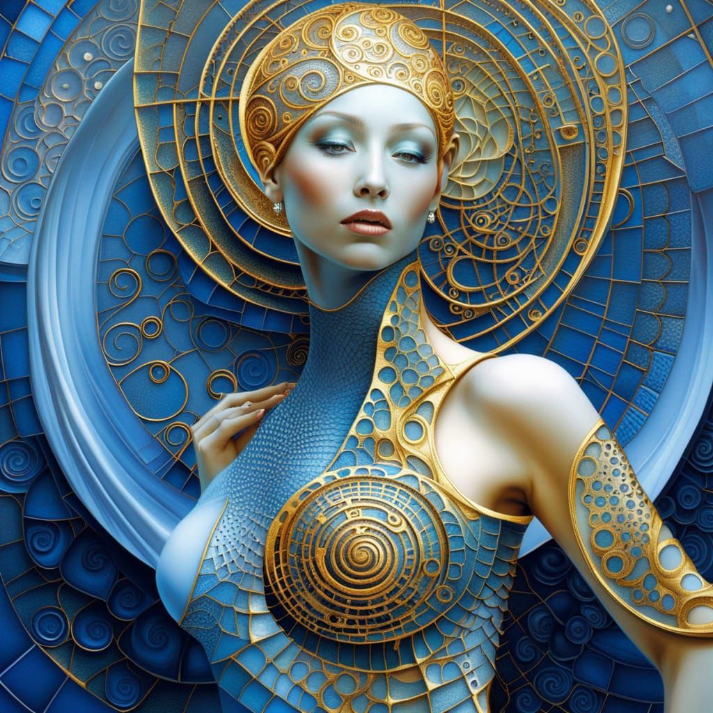 Surreal Voluptuous Woman with Gold Spirals