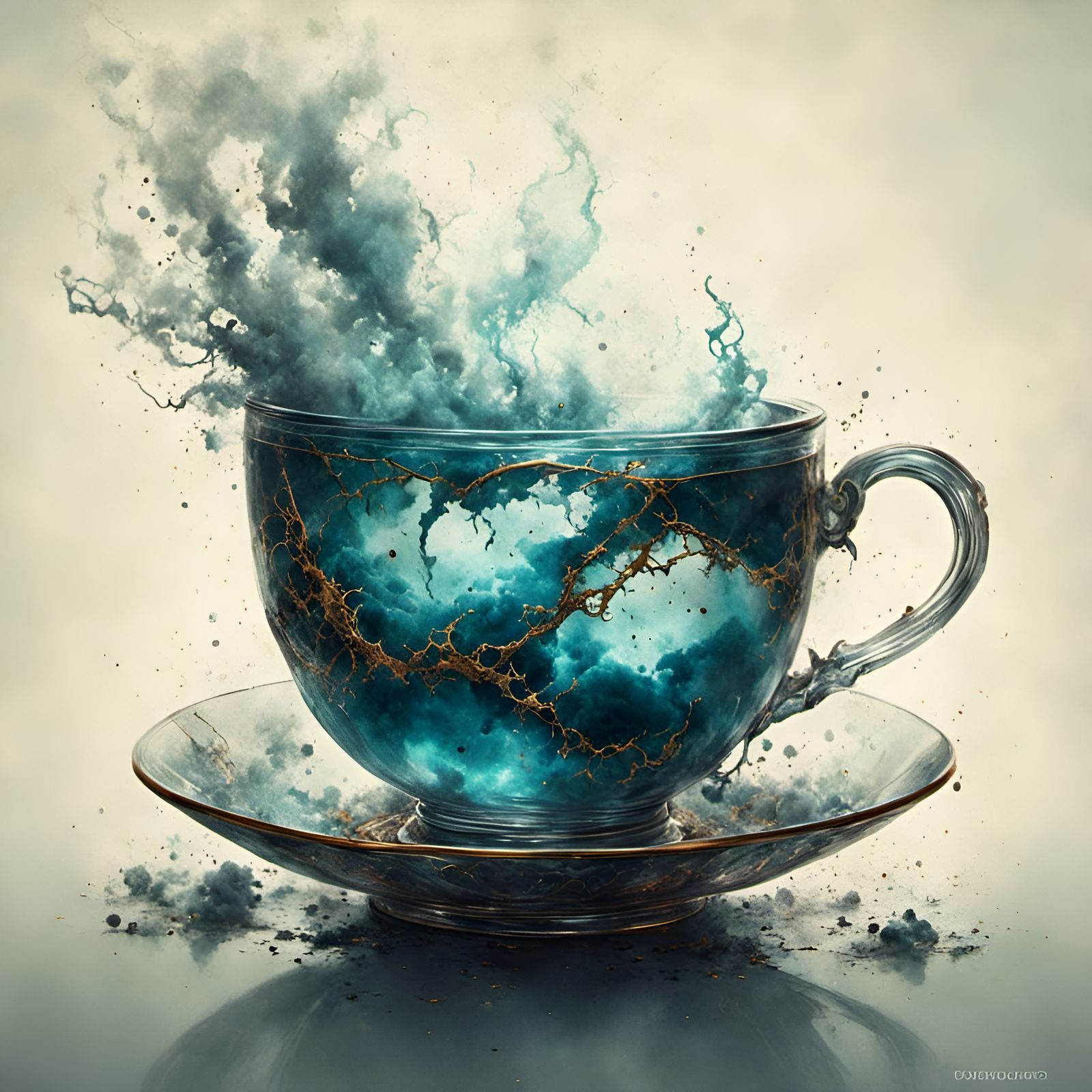 Stormy Teacup with Inky Halo Stains