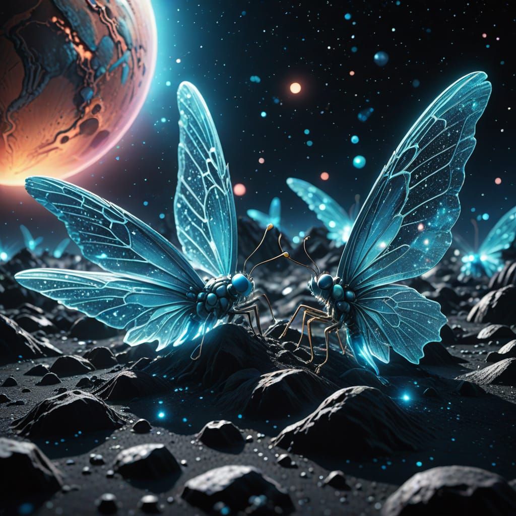 Sci-Fi Fairy Lands on Pluto in Neon Digital Art