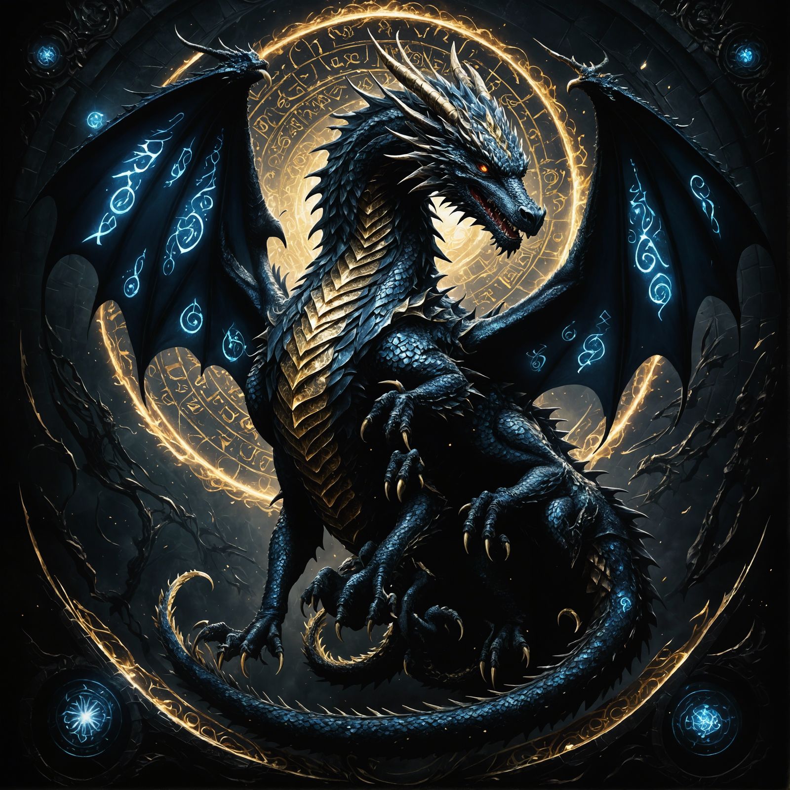 Majestic Dragon with Glowing Runes and Portal