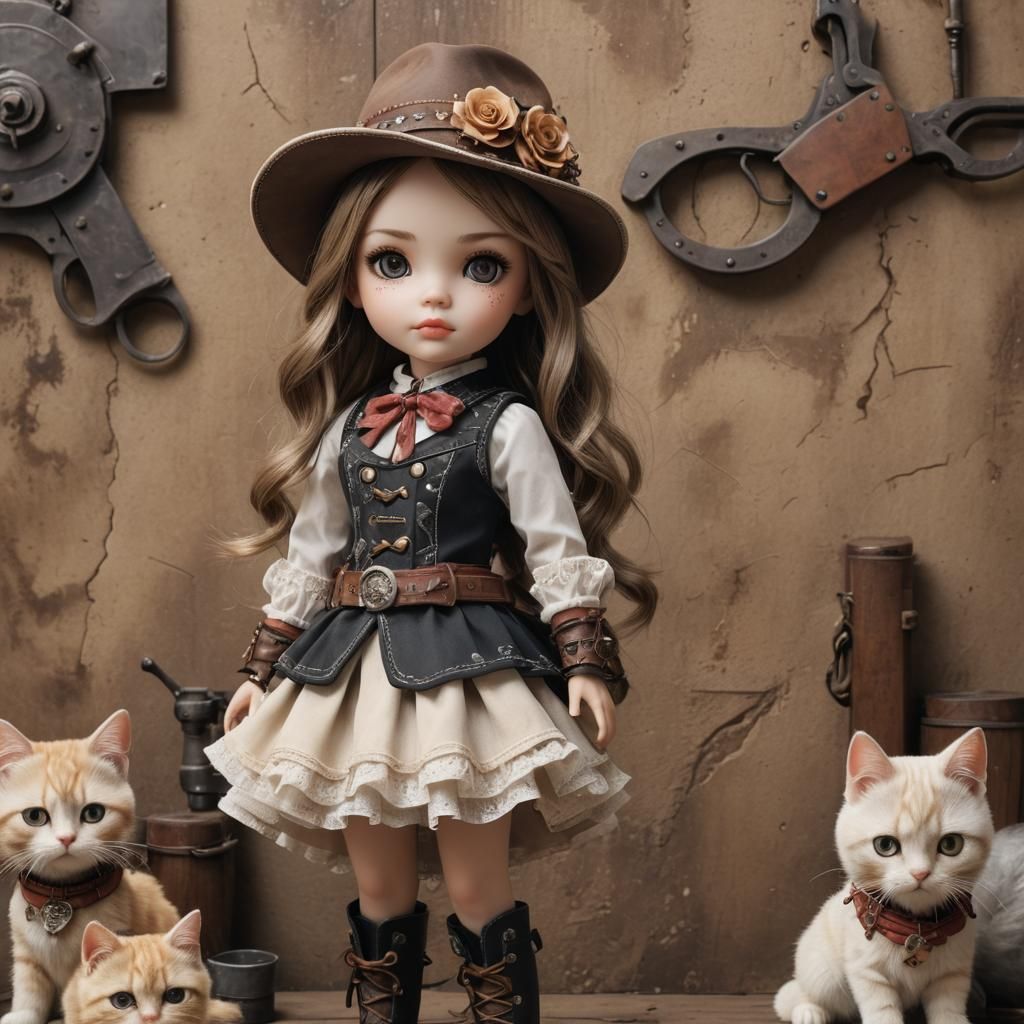 Kawaii Mechanical Doll Gunslinger in the Wild West