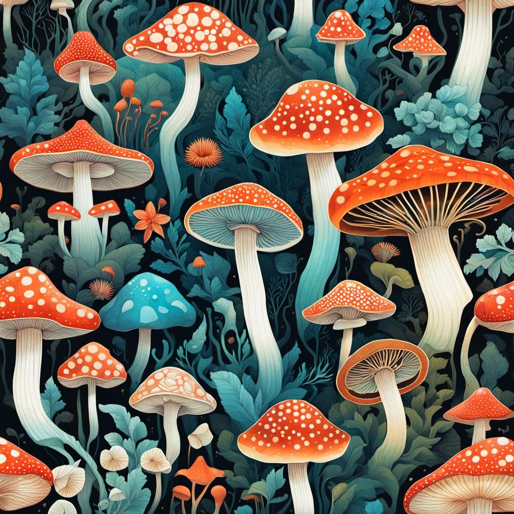 Neon Papercraft Mushrooms and Flowers