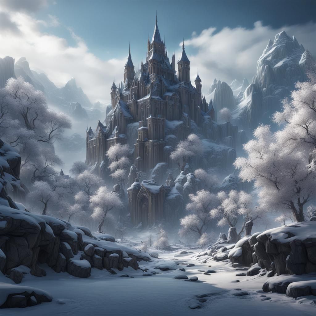 Detailed Snow Scene in Matte Painting Style
