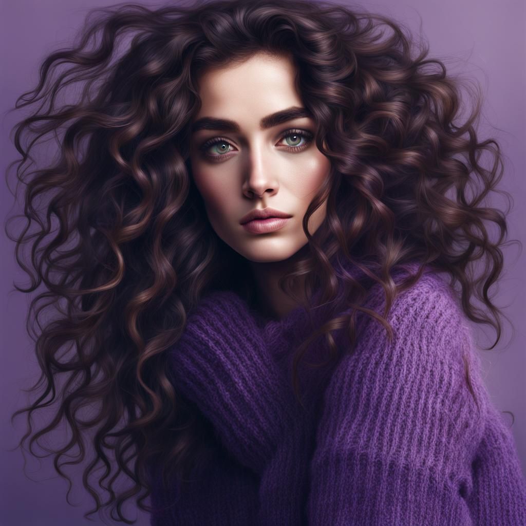 Beautiful Woman with Curly Hair in Surreal Portrait