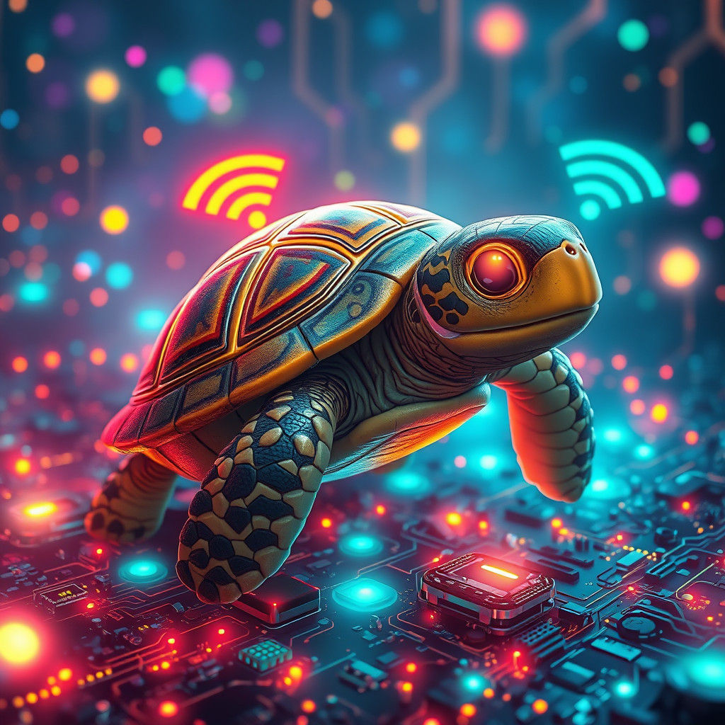 Whimsical Turtle Navigating the Internet Dreamscape