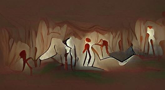 Shadow People in Cave: A Primitive Art Style