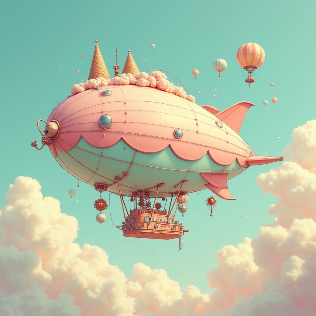 air ice cream ship floats lazily through a cotton candy