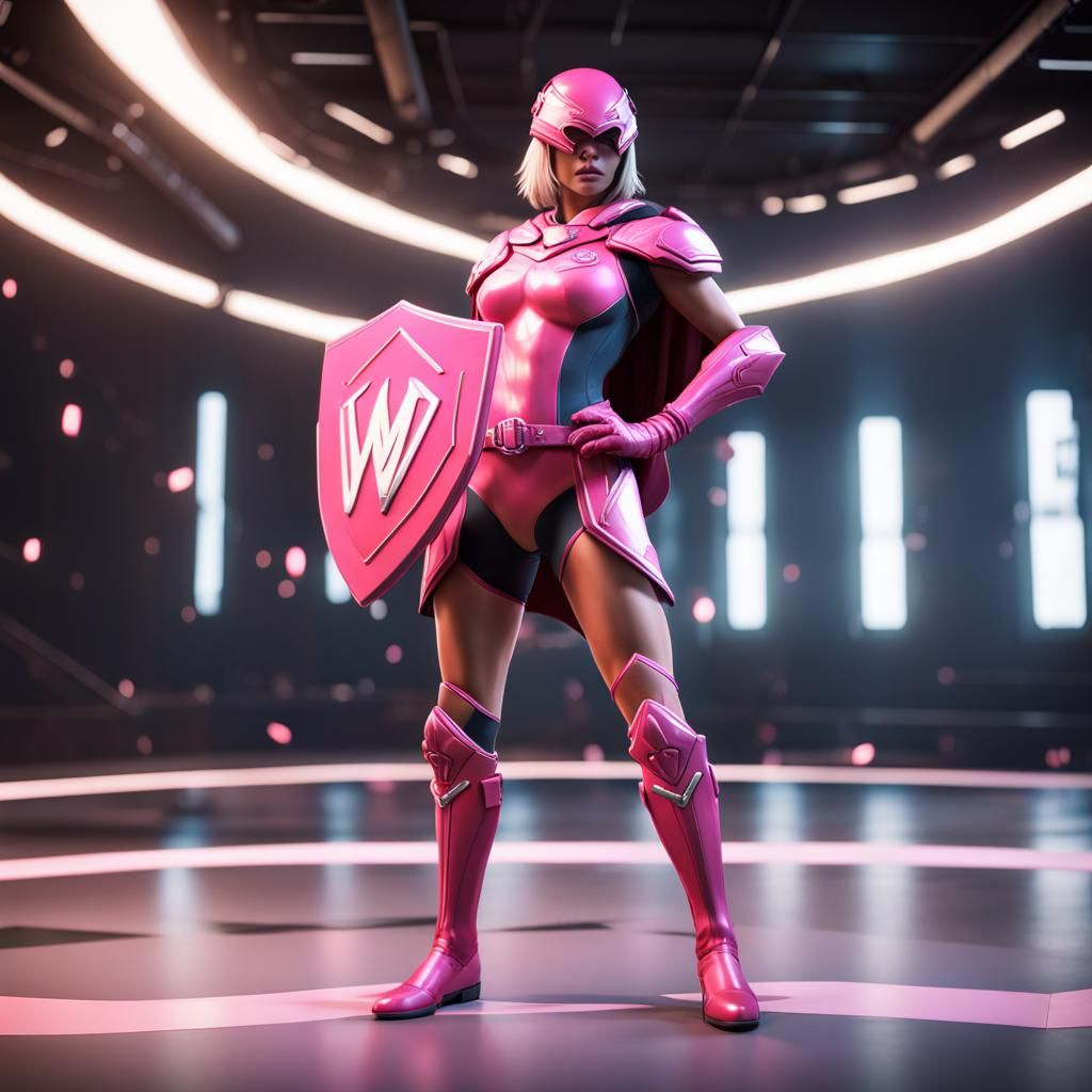 Superheroine with Pink Uniform in 3D Cinematic Style