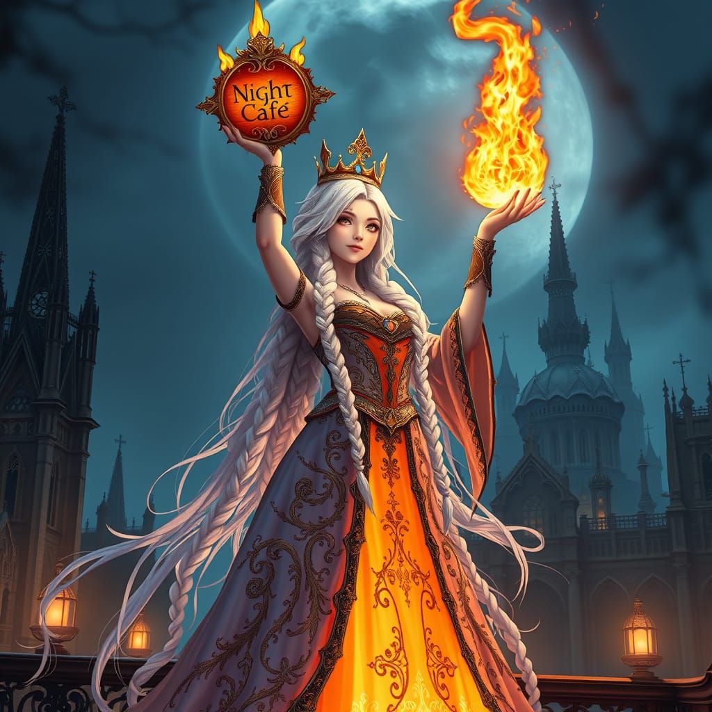 Anime Queen Summoning Night Cafe Spectacle in Dreamlike City...