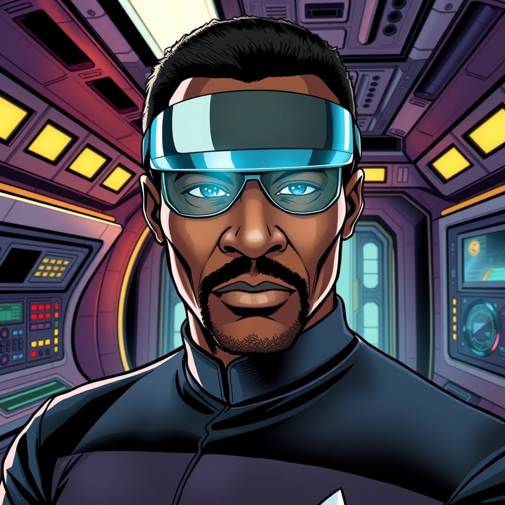 Star Trek, LeVar Burton as Geordi la Forge with his visor across his eyes