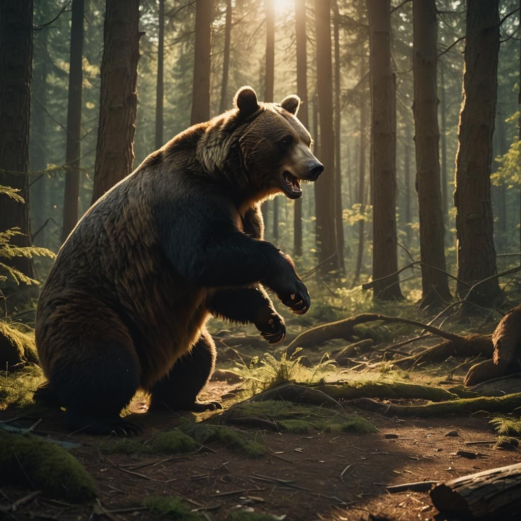 Epic Battle: Bear Versus Rabbit in Forest