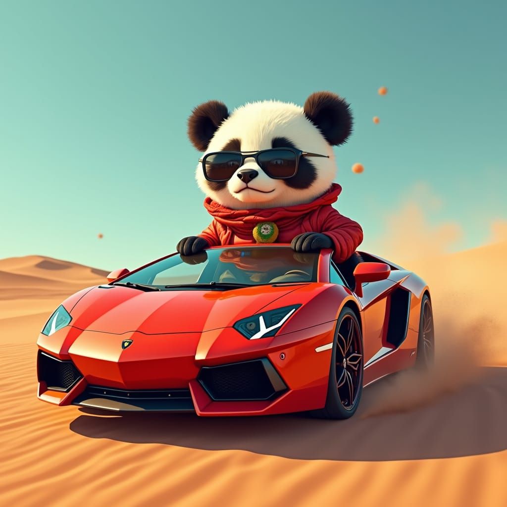 Panda Races Lamborghini with Rapper in Desert