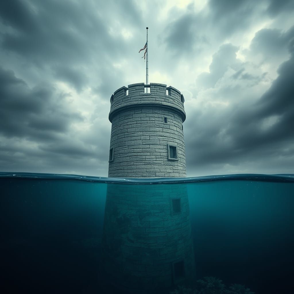 Tower Rising From Ocean Floor in Dramatic Digital Painting