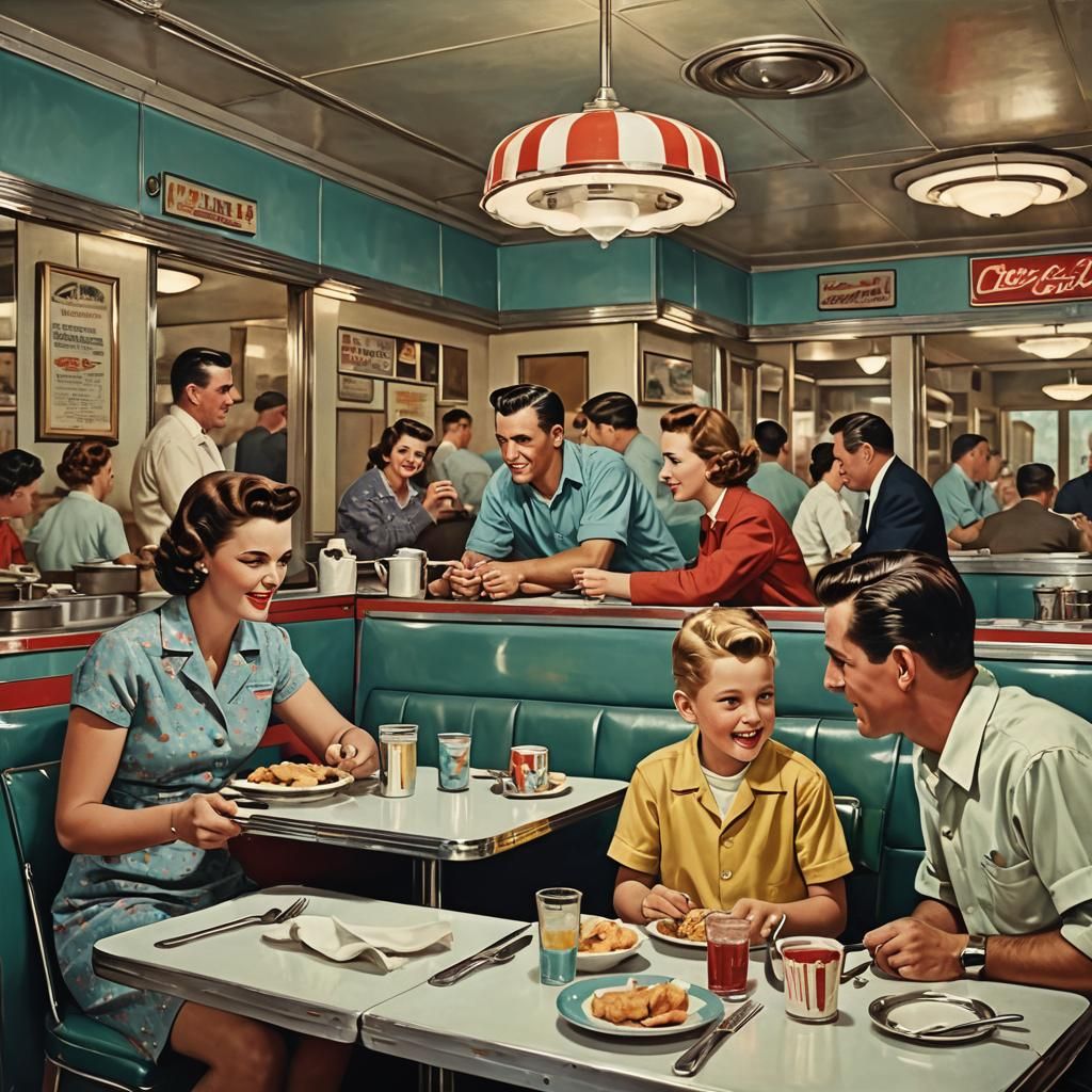 American Family Dinner at 1950s Diner