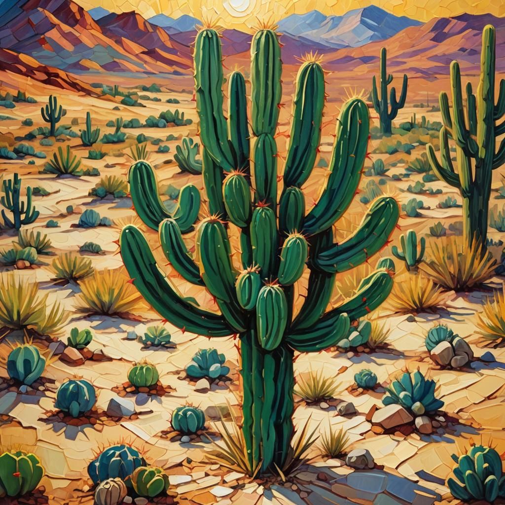 Vibrant Cactus in Expressionist Neo-Impressionism Style