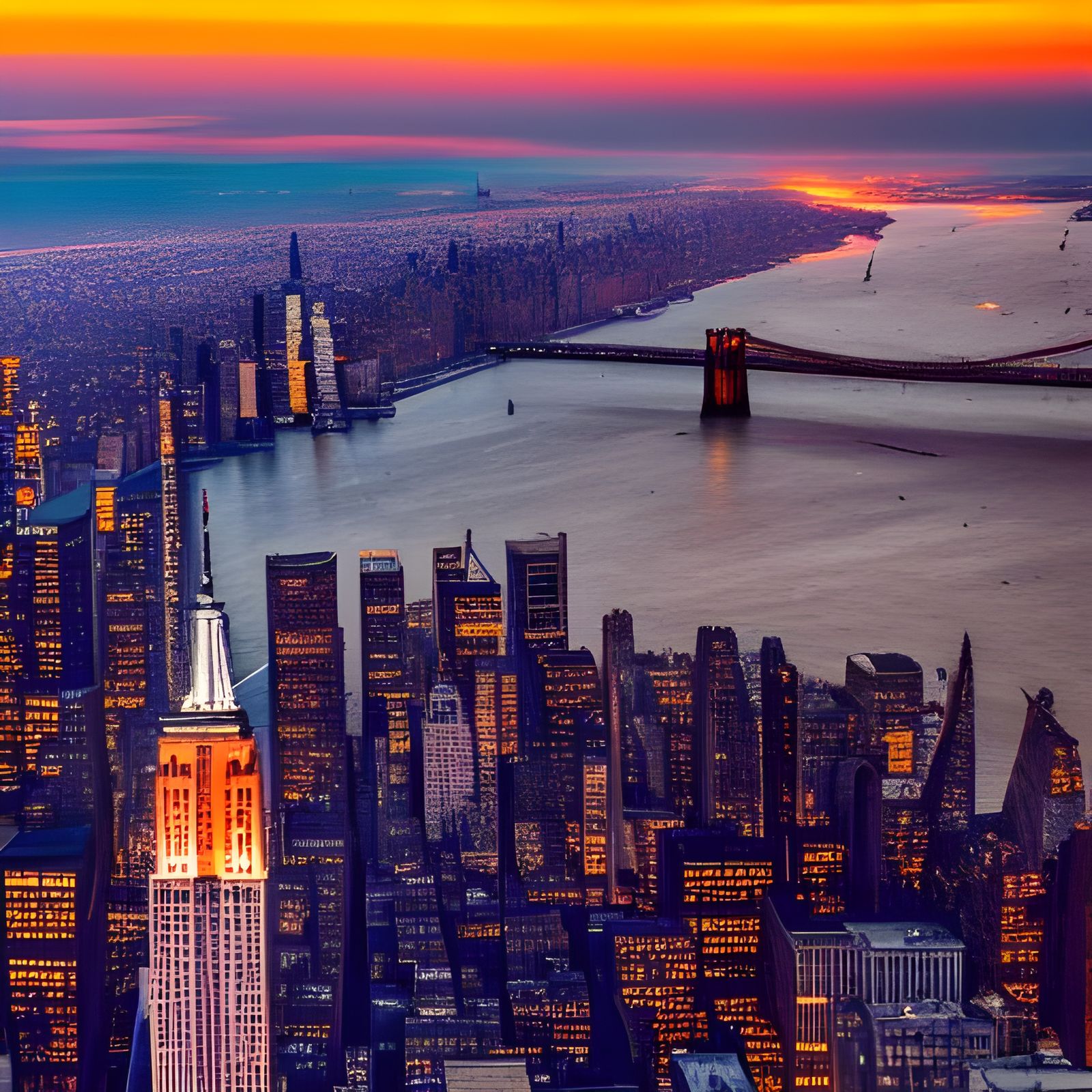 Ancient New York City Sunrise Aerial View