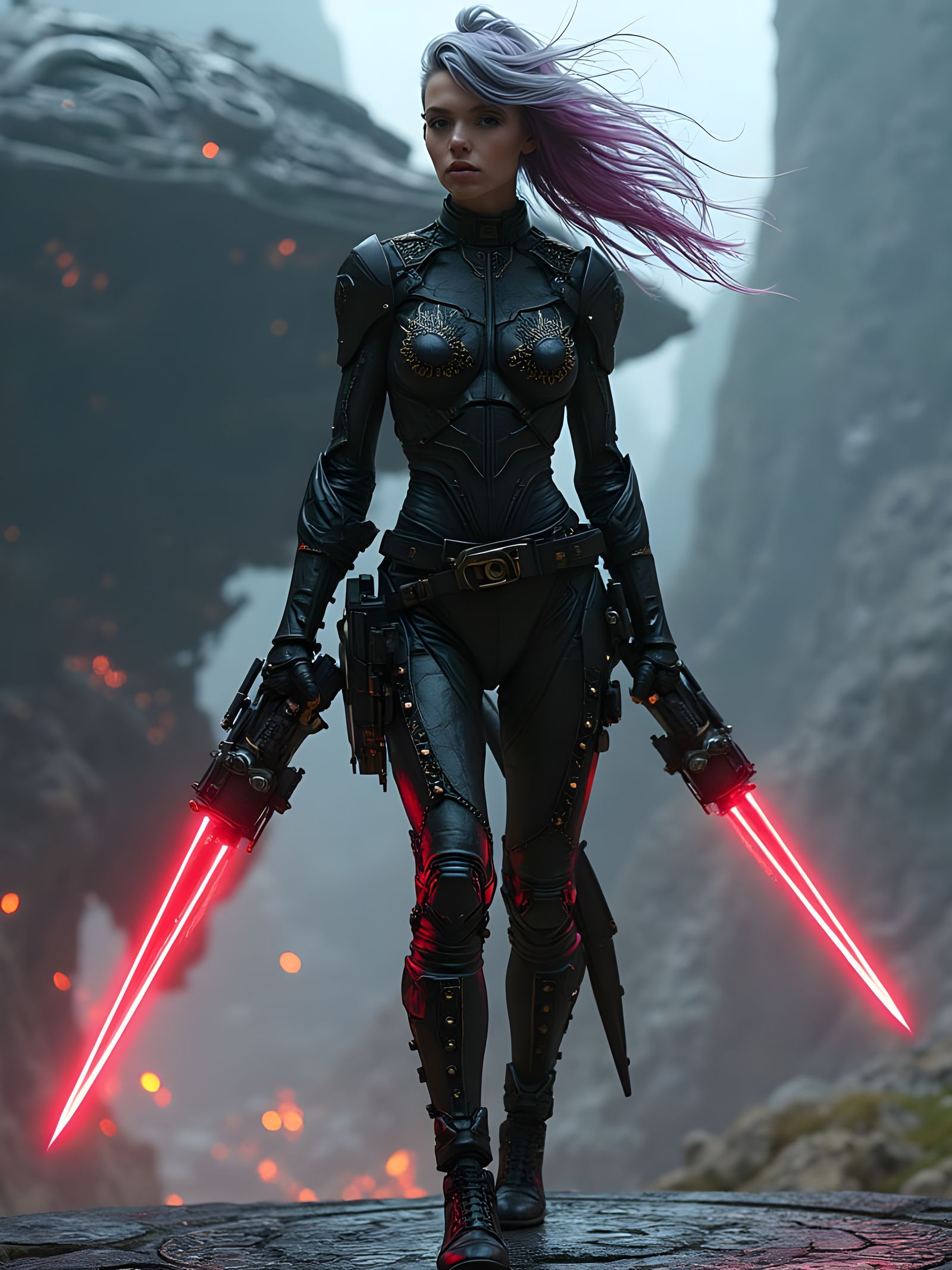 Cyberpunk Warrior Woman in Biomechanical Armor