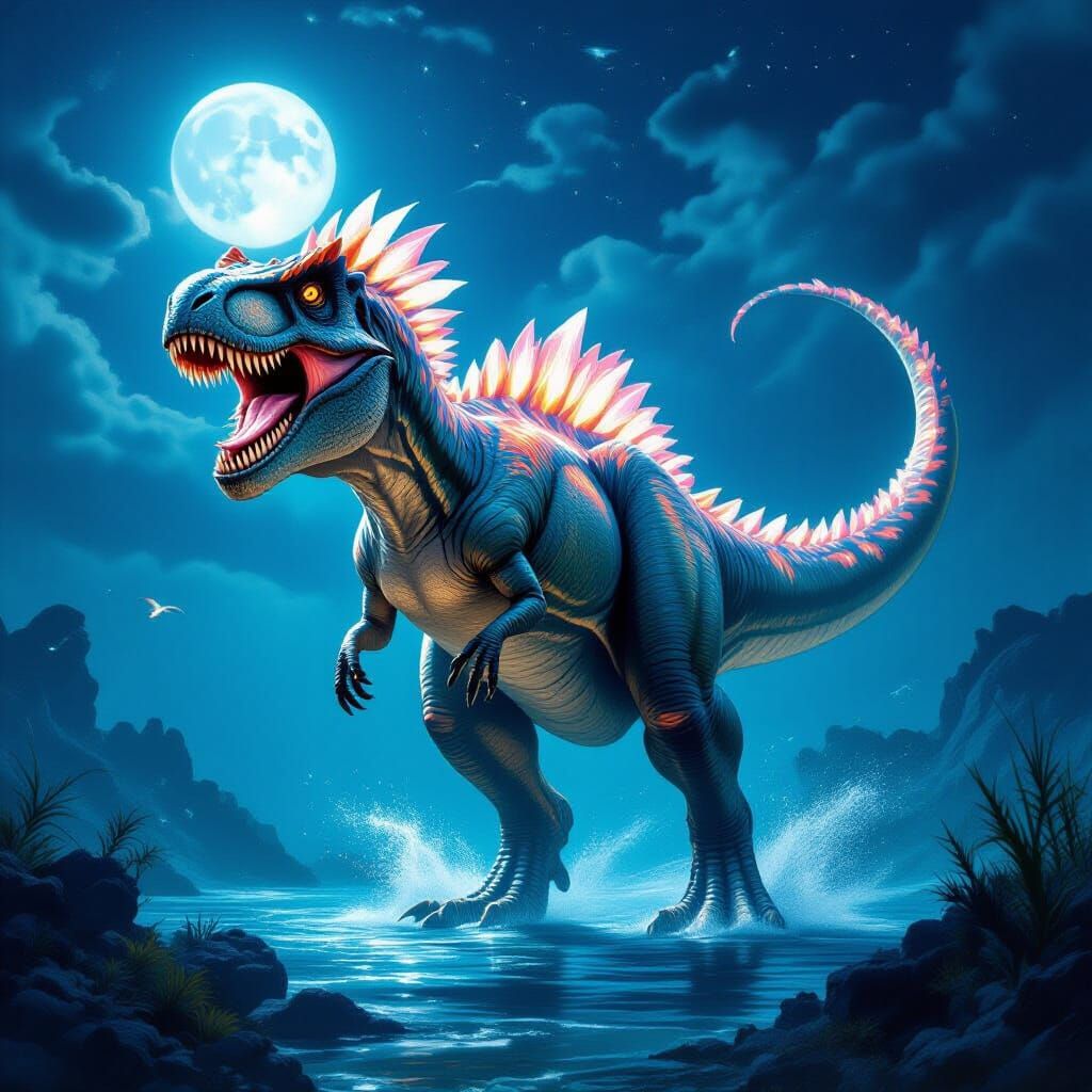 Bioluminescent T-Rex with Coral Tail