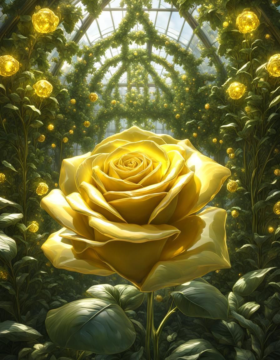 Complex Crystal Rose in Sci-Fi Greenhouse