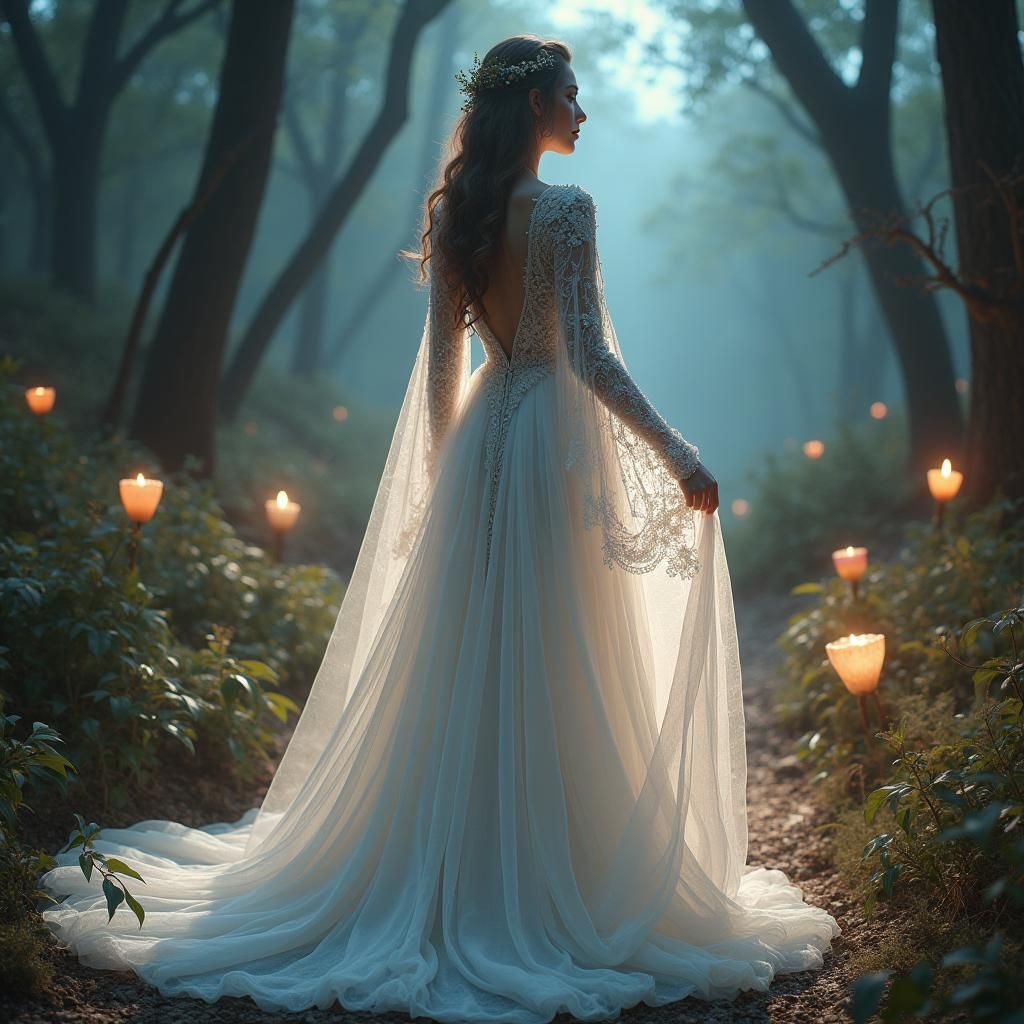 Ethereal Woman in White Gown, Fantasy Concept Art