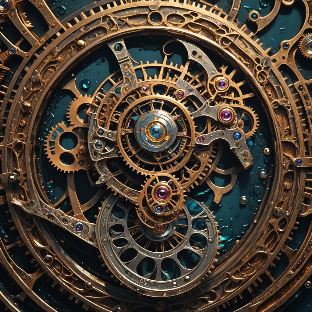 Steampunk Revolver in Waterdrop, Beksiński Style