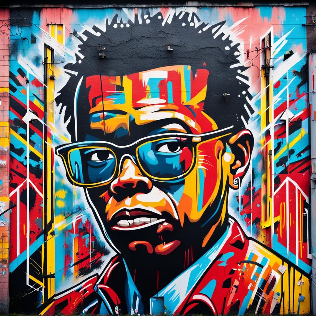 Vibrant Street Art Mural in Basquiat Style