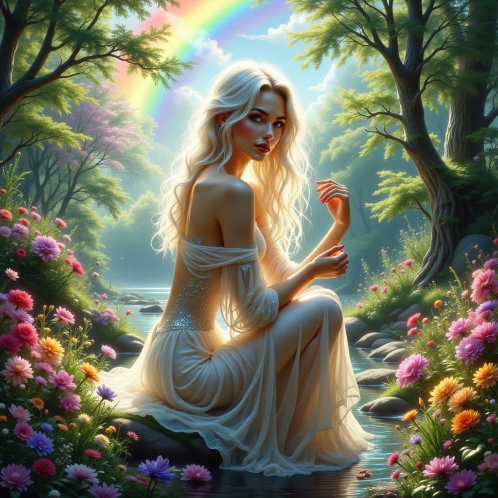 Ethereal Fae Enchantress in Vibrant Forest Glade