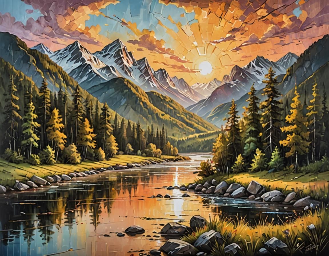 Landscape Painting: Forested Hills and Mountains