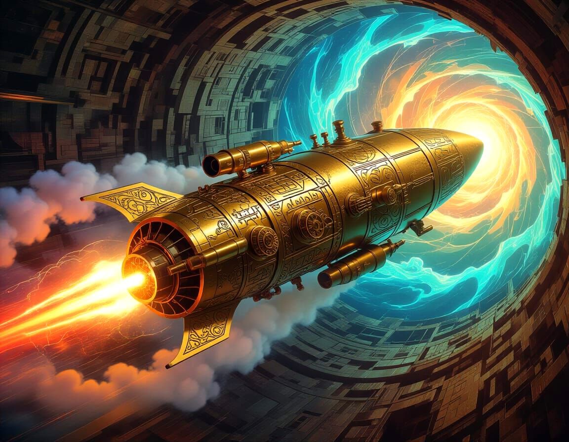 Steampunk Rocket Soars Through Psychedelic Fresco Mural