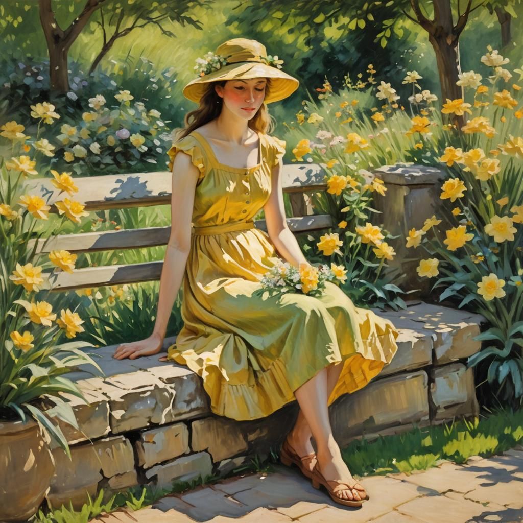 Girl in Garden as Impressionist Oil Painting