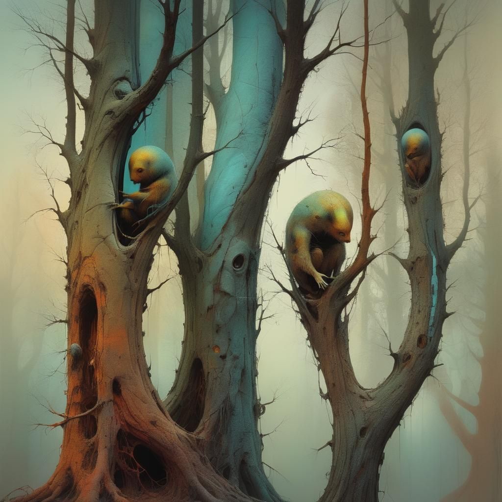 Apocalyptic Squirrels in Surrealist Style Trees