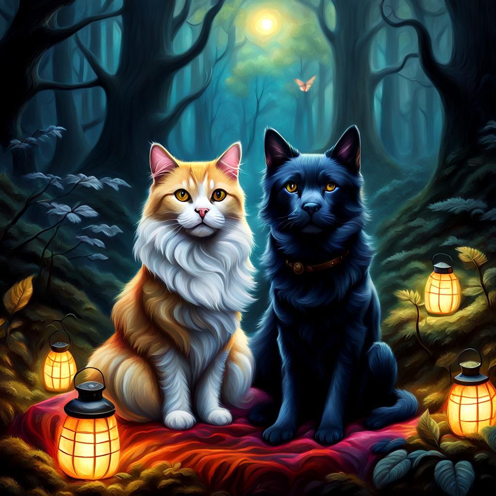 Mystical Cat-Dog Hybrid Portrait in Fantasy Realism