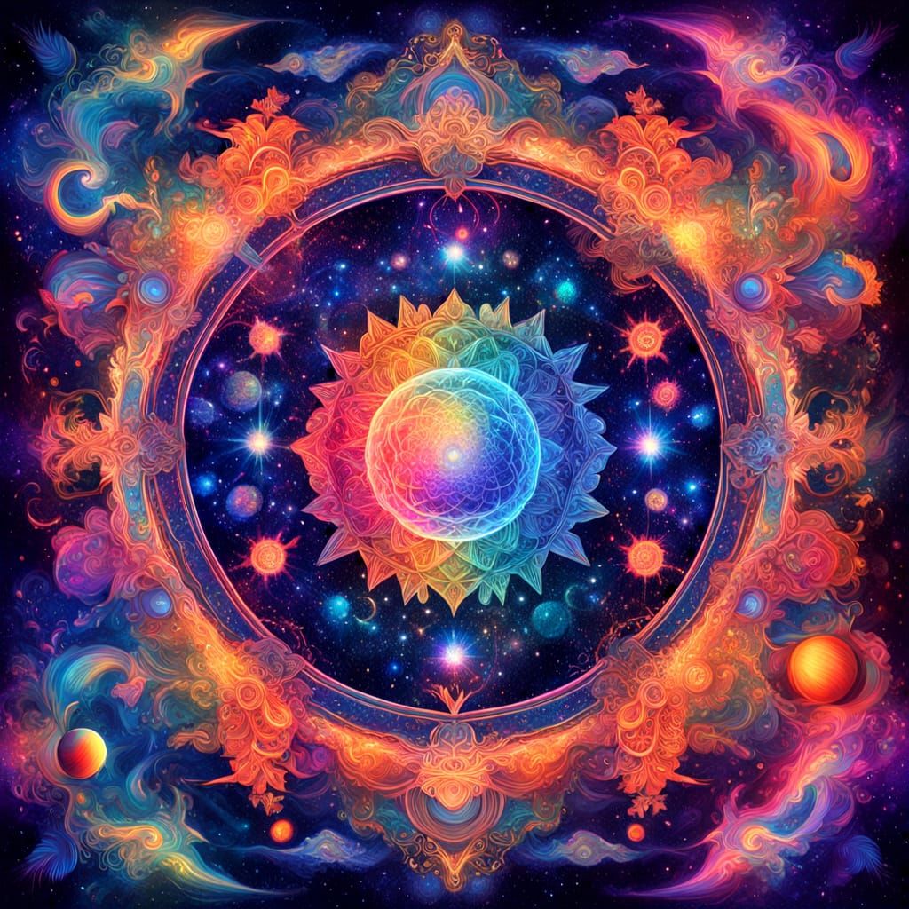 Galactic Cosmic Celebration in Vibrant, Iridescent Colors